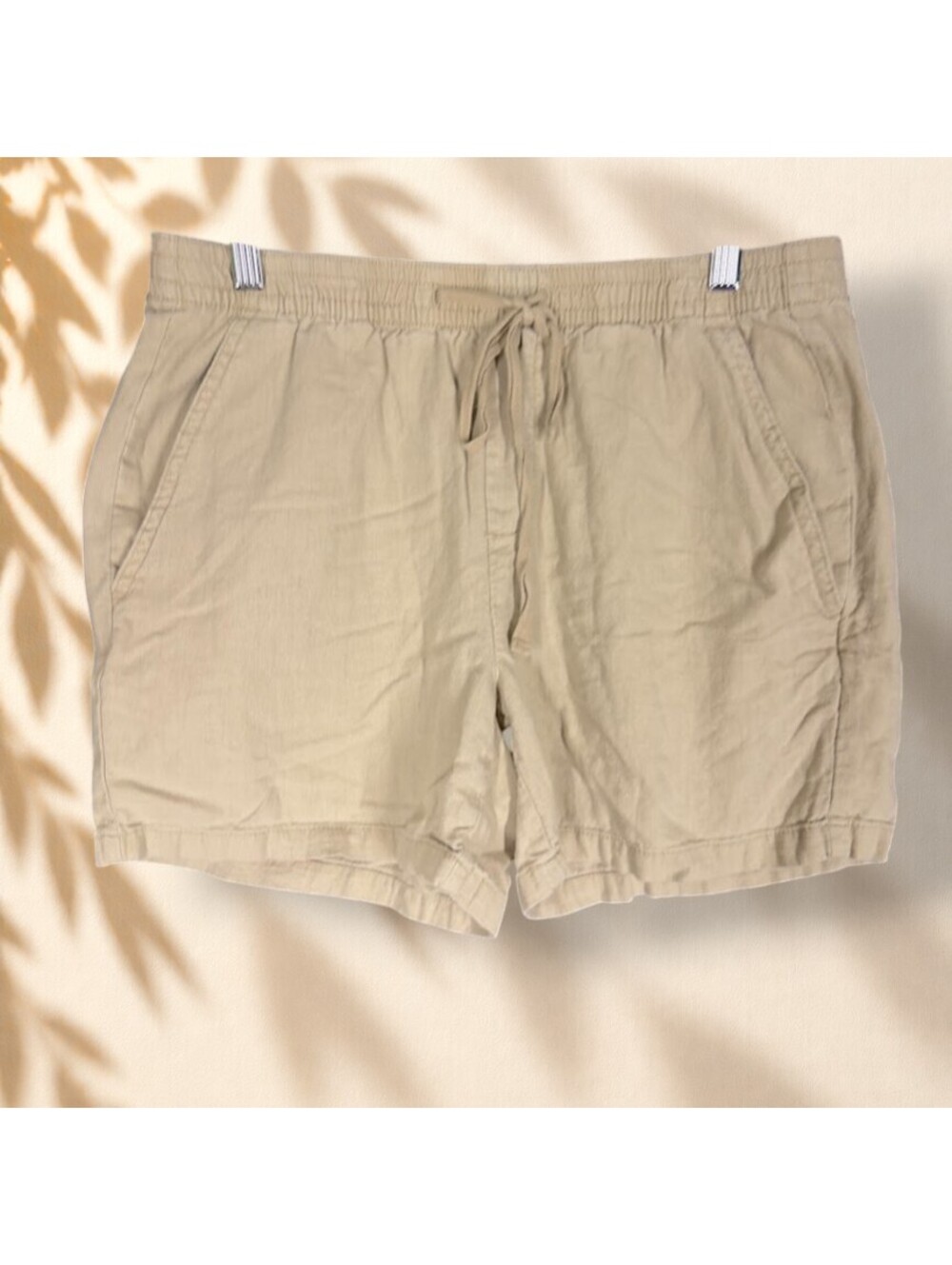 St. John's Bay Shorts Women M Medium Beige High Rise Drawstring Linen Pockets